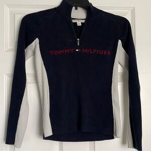 Ribbed Long Sleeve Colorblock Sweater - Navy and White